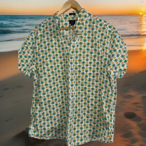 J Crew Factory Hawaiian Men’s XXL Slim Fit Flex Stretch Short Sleeve Shirt Prepy